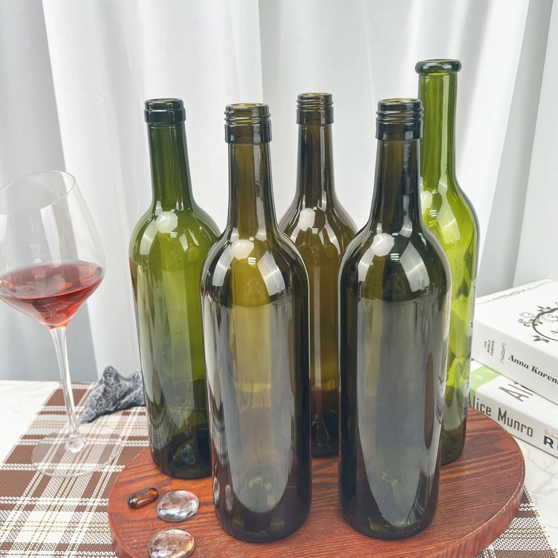 Bordeaux 750ml Wine Glass Bottle Green Glass Bottle for Red Wine Olive Oil Bottle