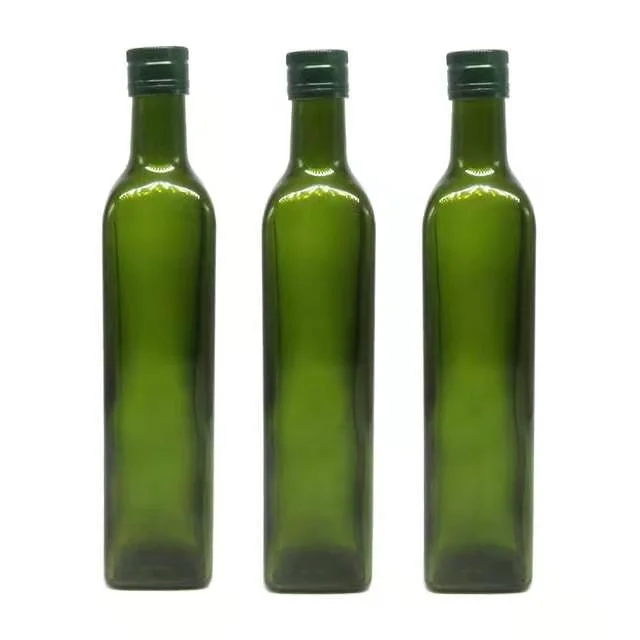 Cheap Price 100ml 250ml 500ml 750ml 1000ml Green Square Olive Oil Glass Bottle with Lid