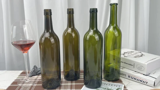 Bordeaux 750ml Wine Glass Bottle Green Glass Bottle for Red Wine Olive Oil Bottle