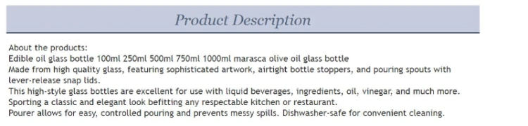 100ml 250ml 500ml 750ml 1000ml Kictchen Cooking Marasca Vinegar Wine Edible Seasoning Olive Oil Glass Bottles