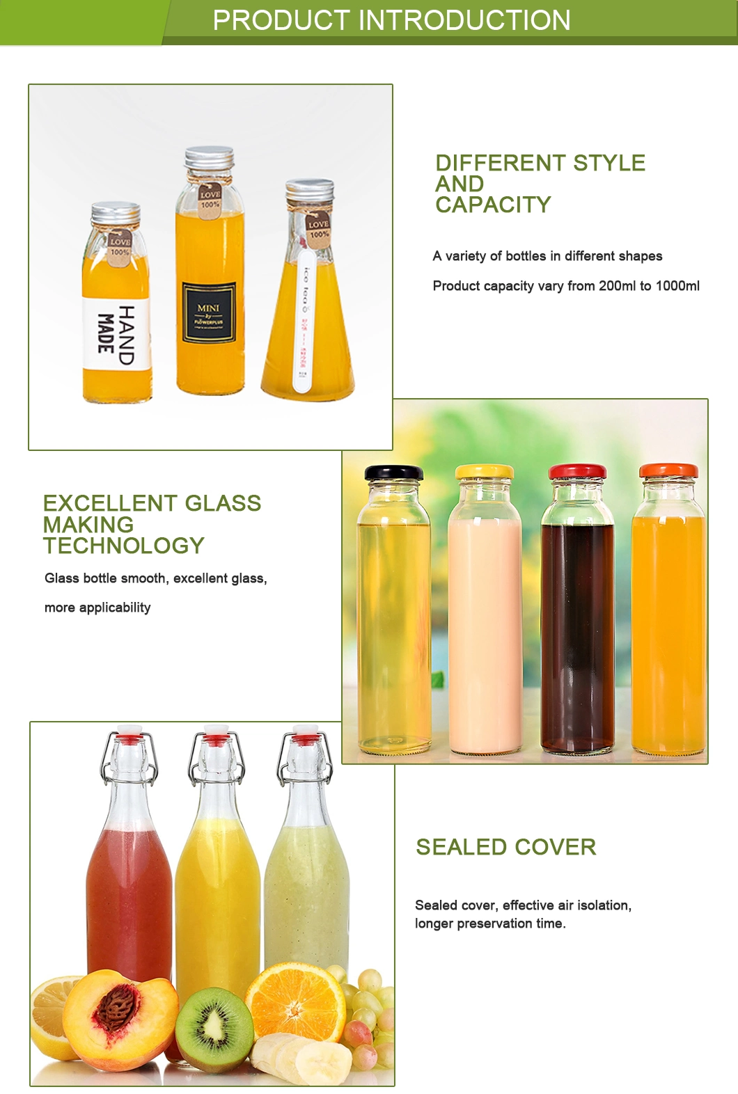 750ml Round Juice Bottle/Olive Oil Bottle/Enzyme Bottle/Drink Glass Snap Bottle