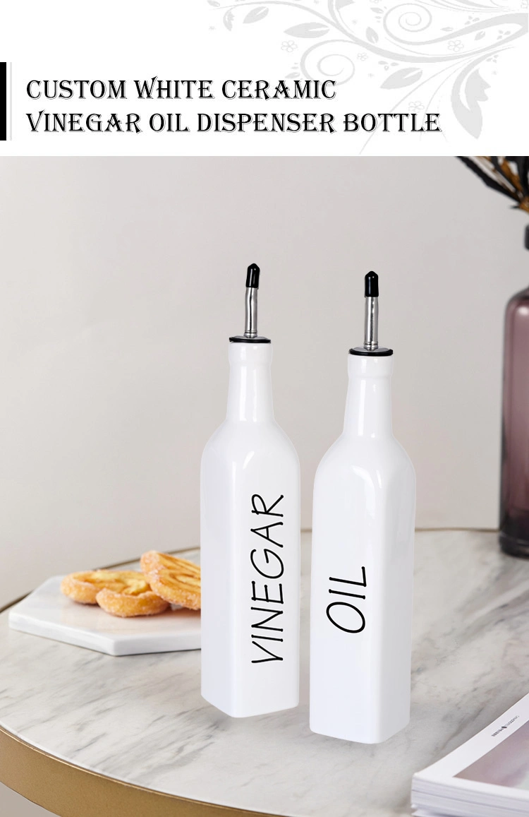 Good Quality Custom White Ceramic Cruet Set Kitchen Porcelain Vinegar Oil Dispenser Bottle